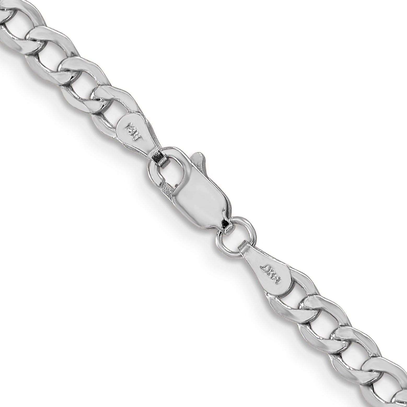 14K White Gold 16 inch 4.3mm Semi-Solid Curb with Lobster Clasp Chain