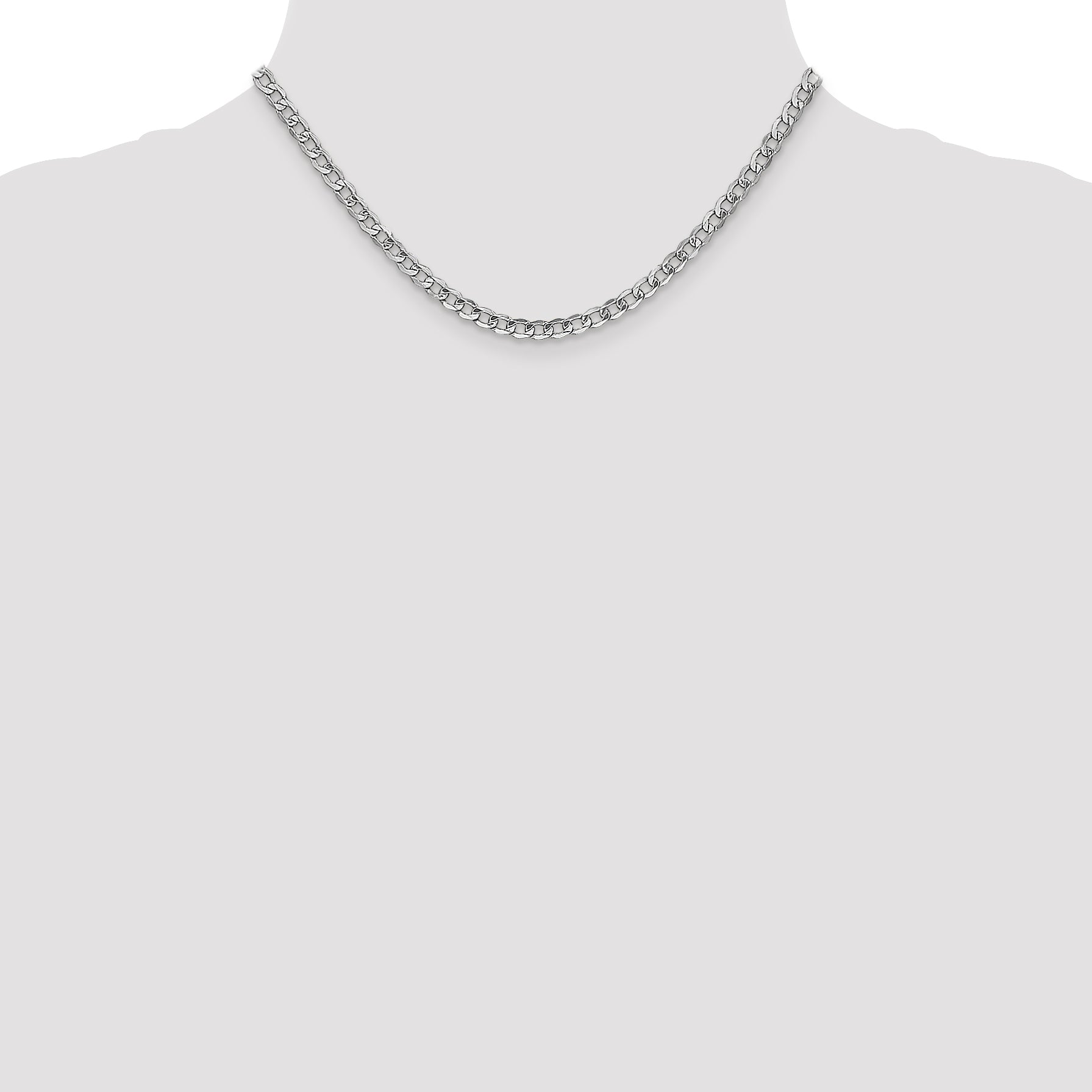 14K White Gold 16 inch 4.3mm Semi-Solid Curb with Lobster Clasp Chain