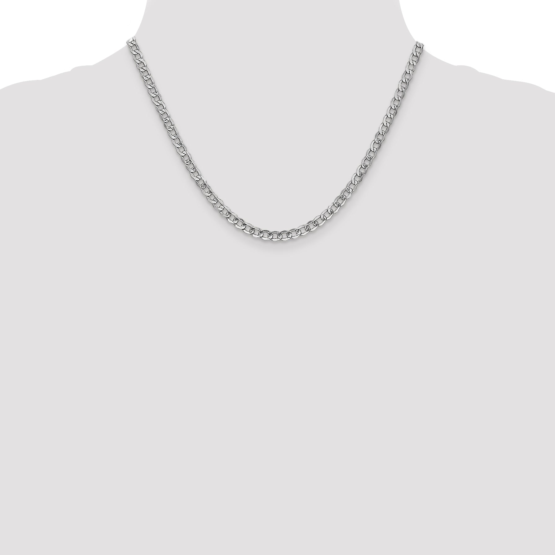 14K White Gold 16 inch 4.3mm Semi-Solid Curb with Lobster Clasp Chain