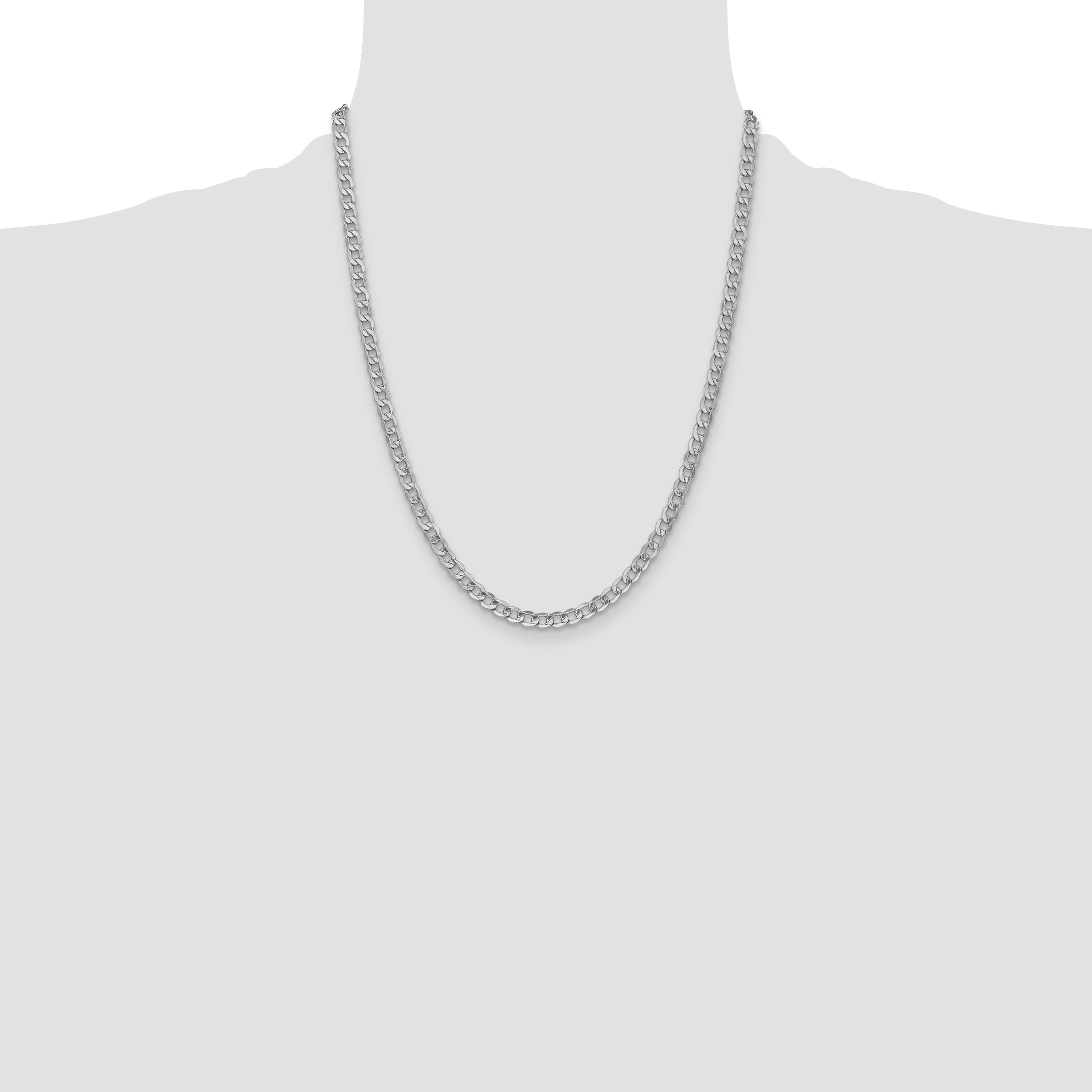 14K White Gold 16 inch 4.3mm Semi-Solid Curb with Lobster Clasp Chain