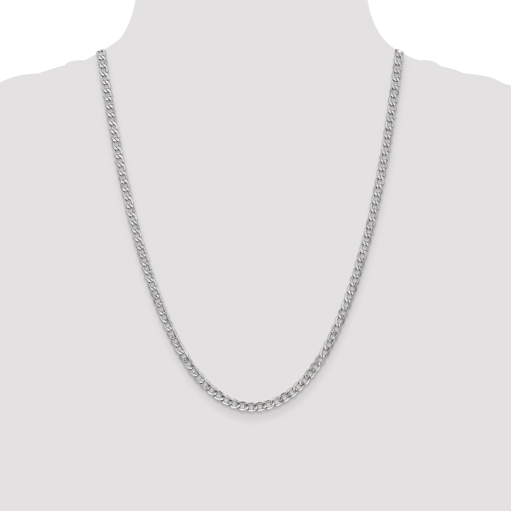 14K White Gold 16 inch 4.3mm Semi-Solid Curb with Lobster Clasp Chain