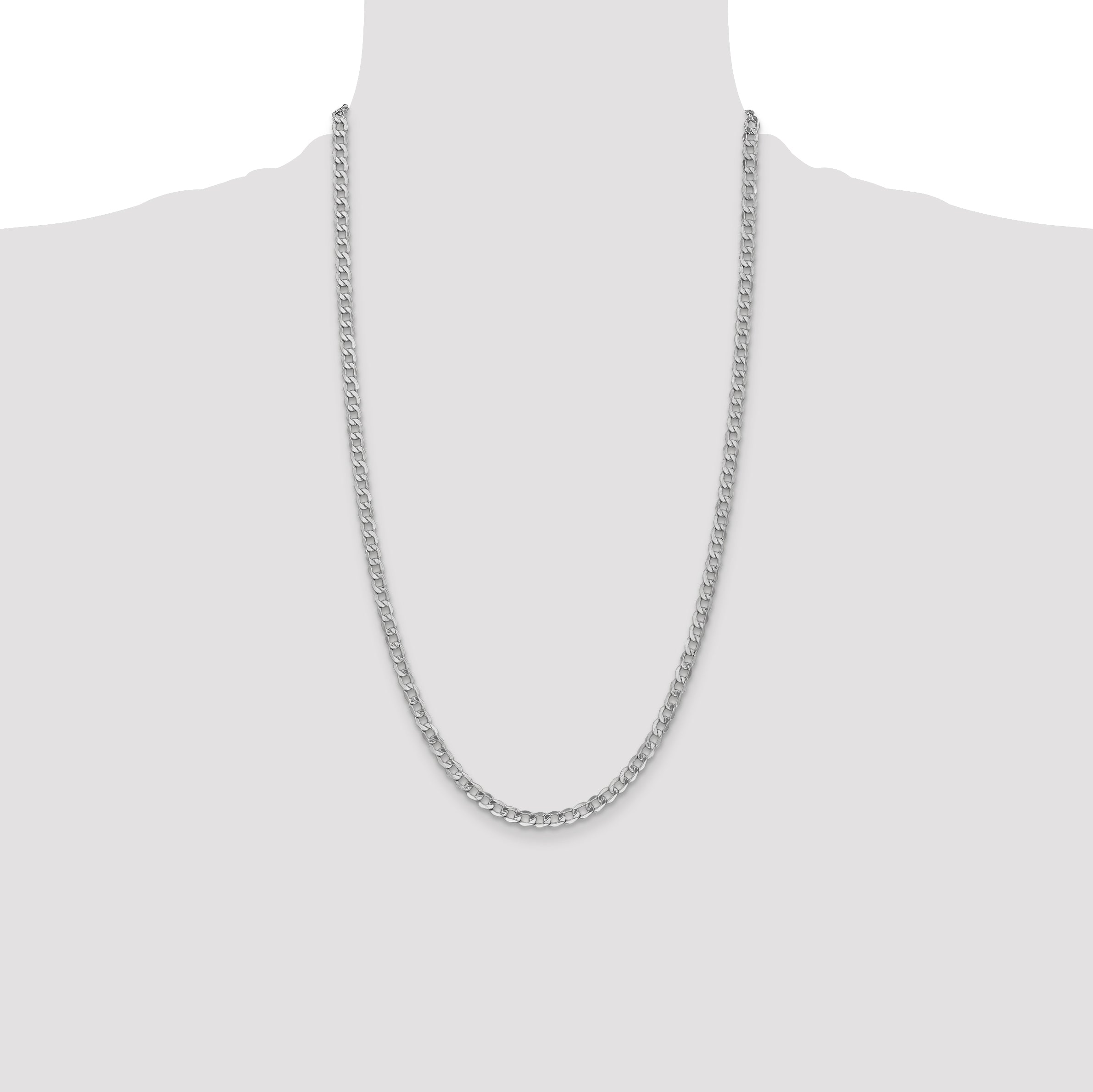 14K White Gold 16 inch 4.3mm Semi-Solid Curb with Lobster Clasp Chain