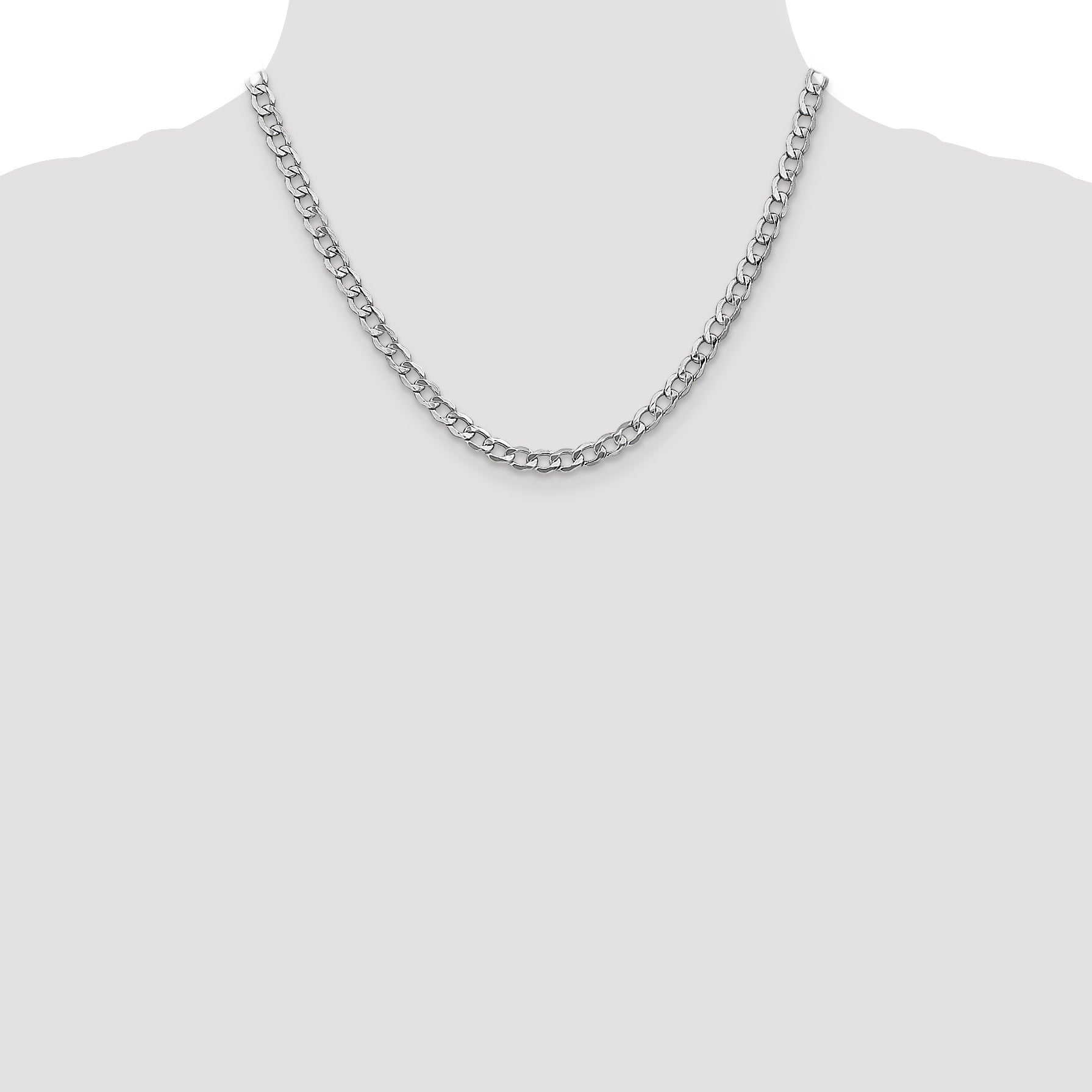 14K White Gold 16 inch 5.25mm Semi-Solid Curb with Lobster Clasp Chain