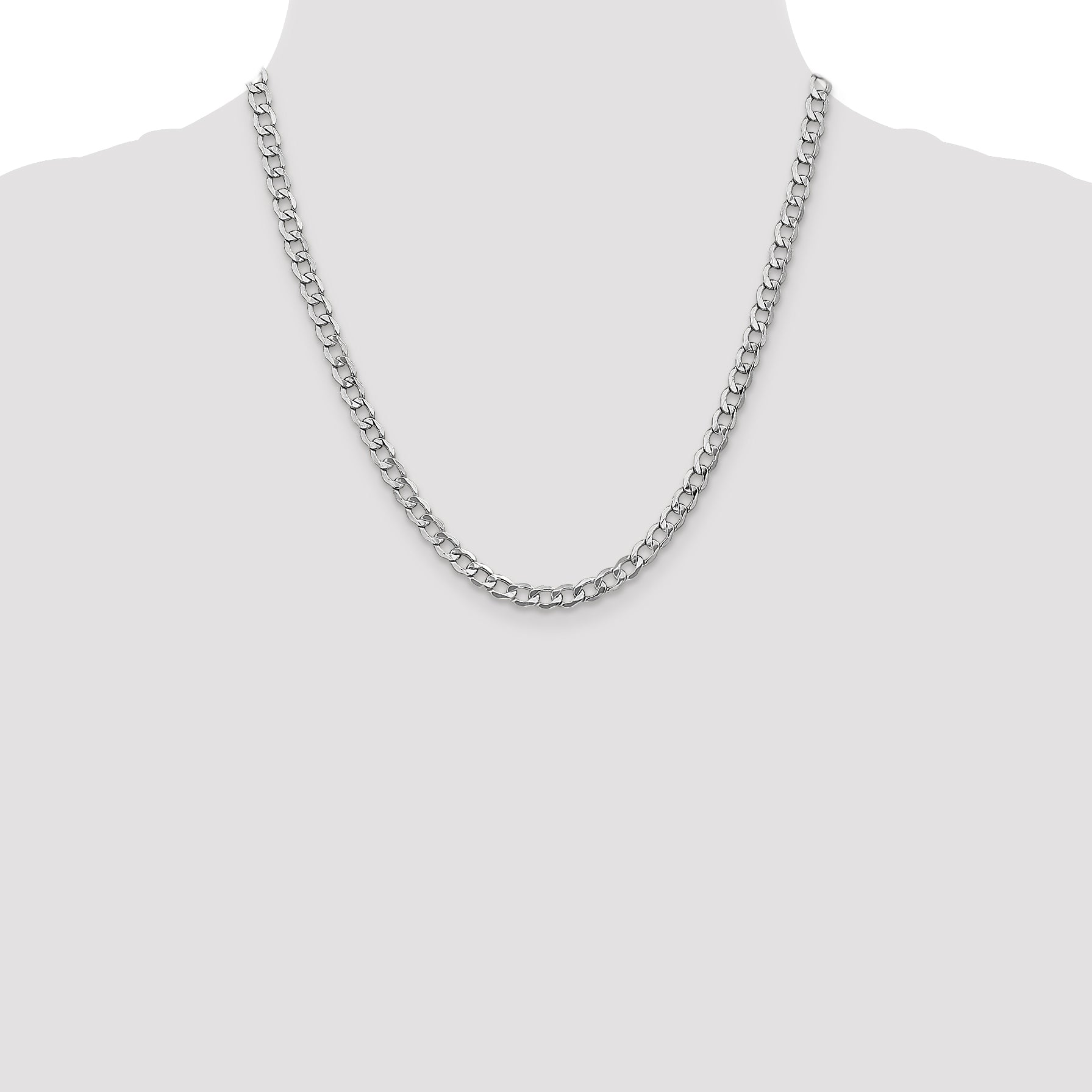 14K White Gold 16 inch 5.25mm Semi-Solid Curb with Lobster Clasp Chain