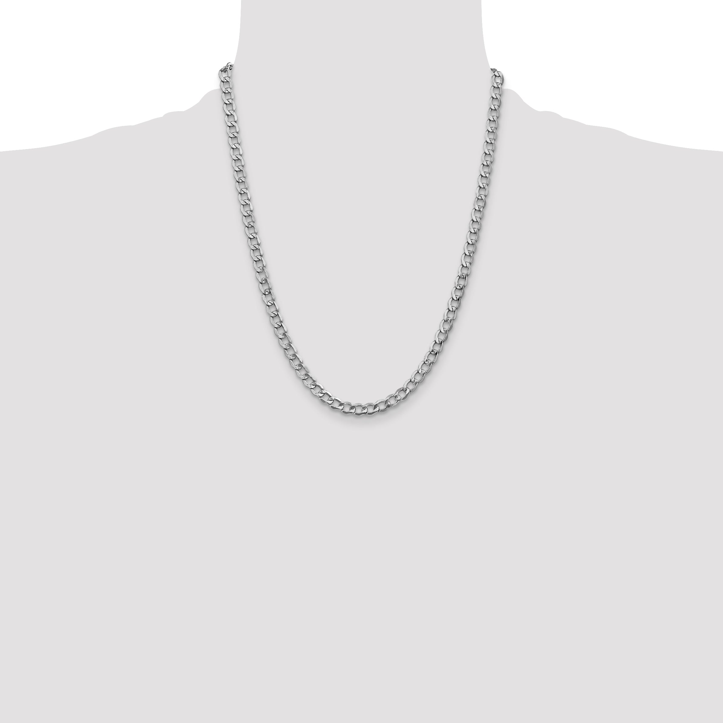 14K White Gold 16 inch 5.25mm Semi-Solid Curb with Lobster Clasp Chain