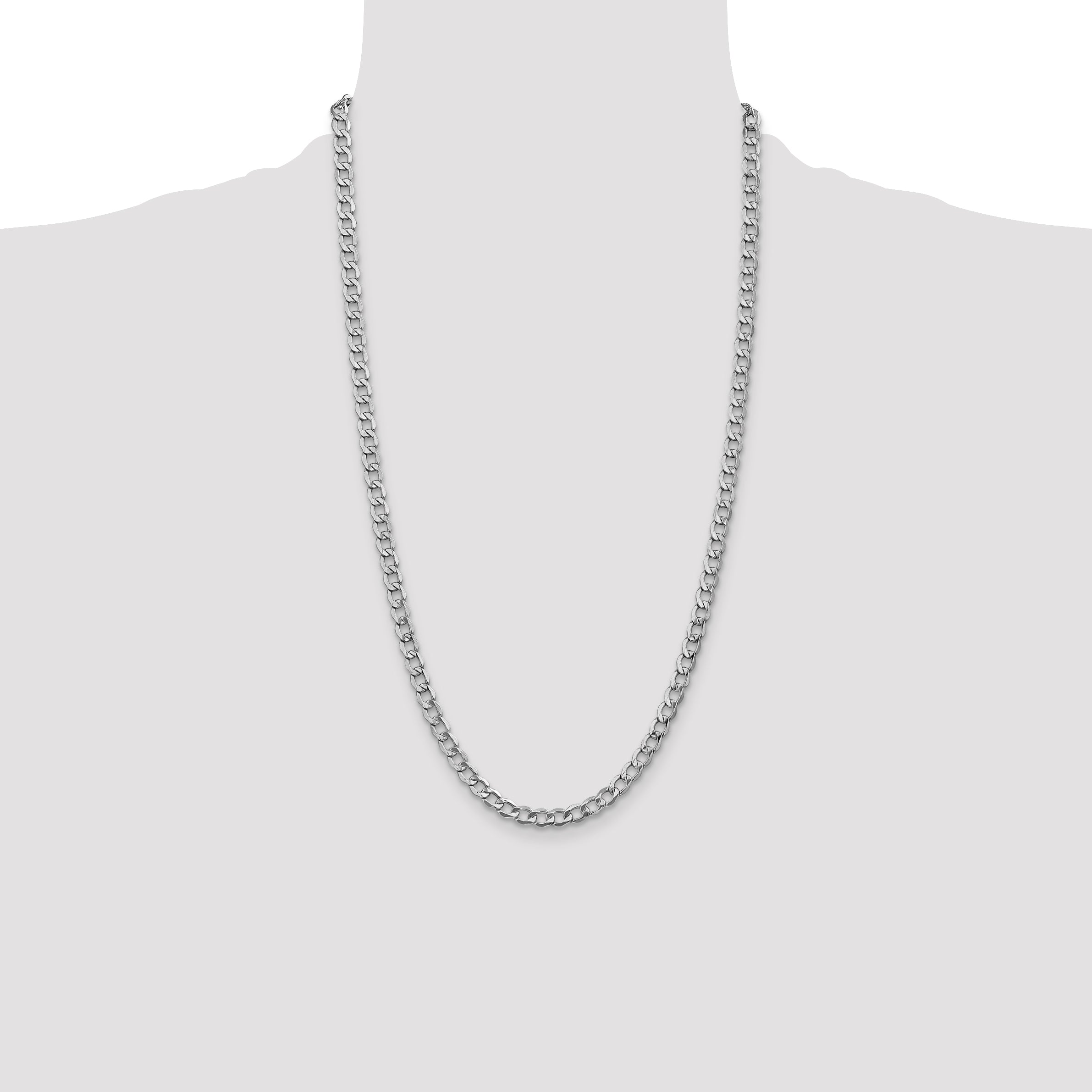 14K White Gold 16 inch 5.25mm Semi-Solid Curb with Lobster Clasp Chain