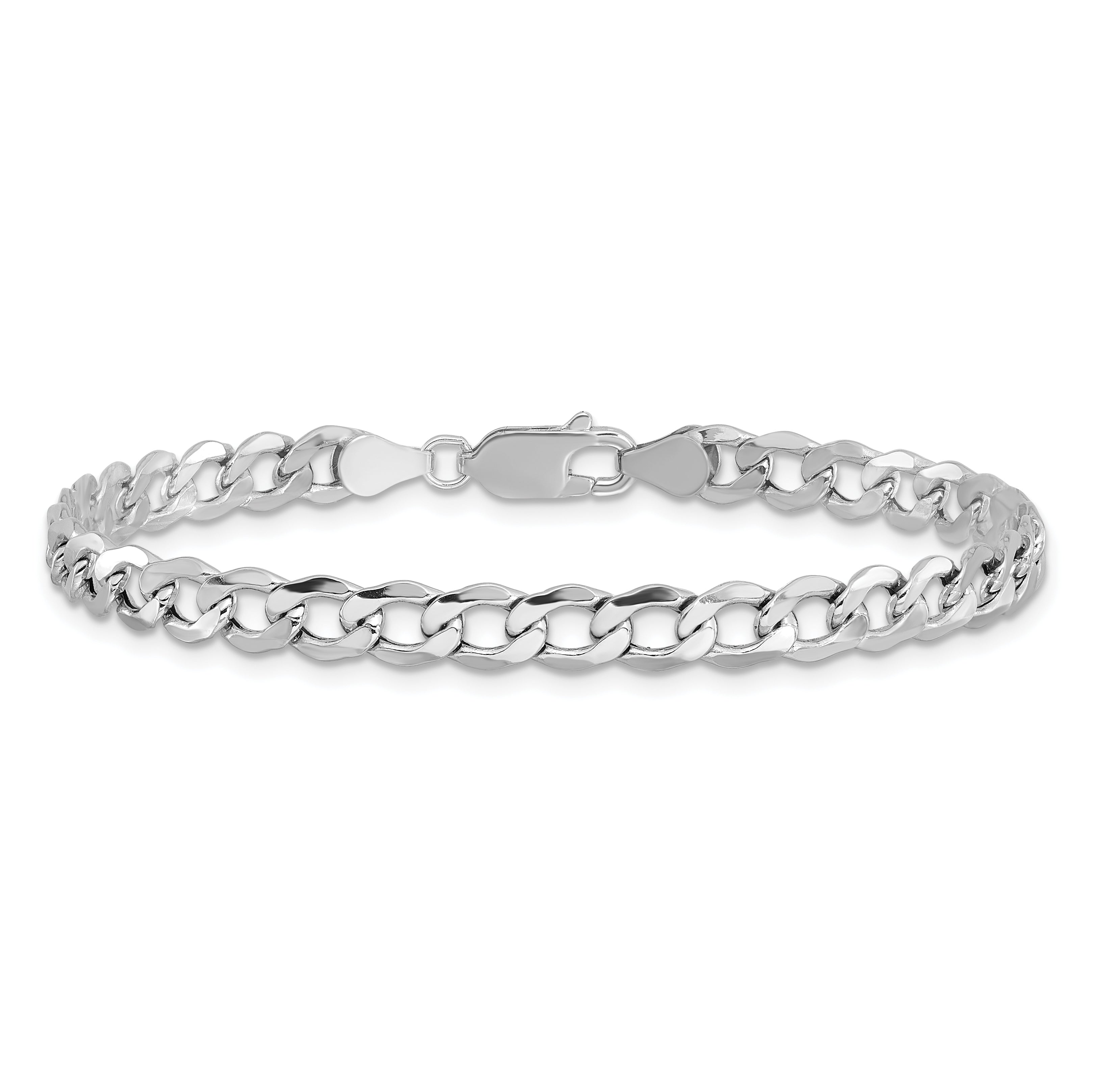 14K White Gold 7 inch 5.25mm Semi-Solid Curb with Lobster Clasp Bracelet