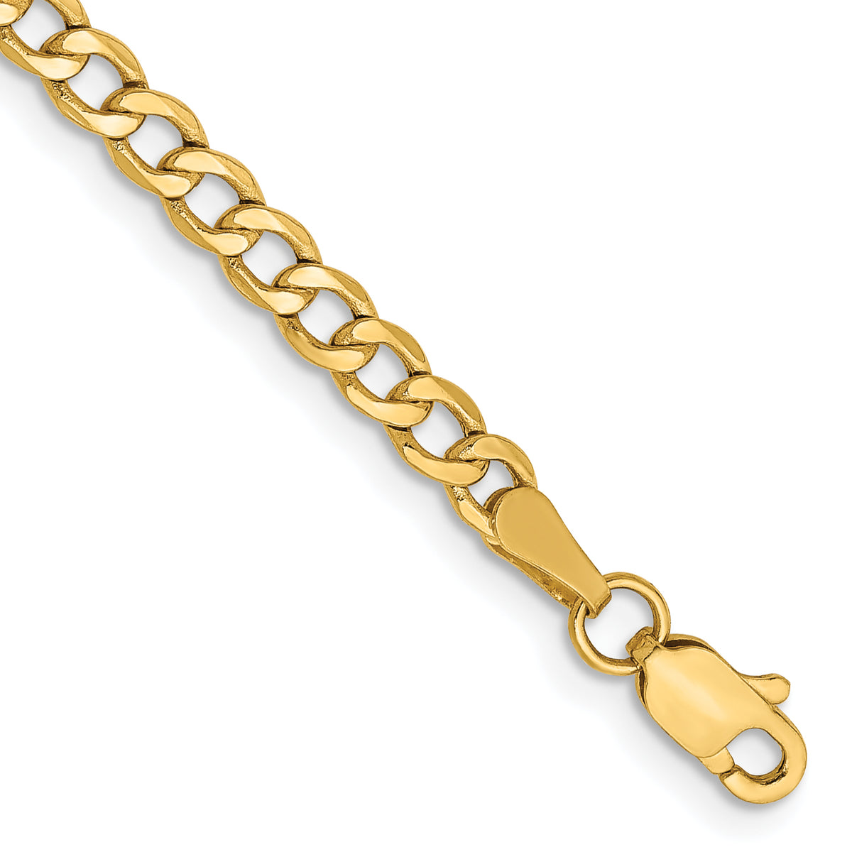 14K 9 inch 3.35mm Semi-Solid Curb with Lobster Clasp Anklet