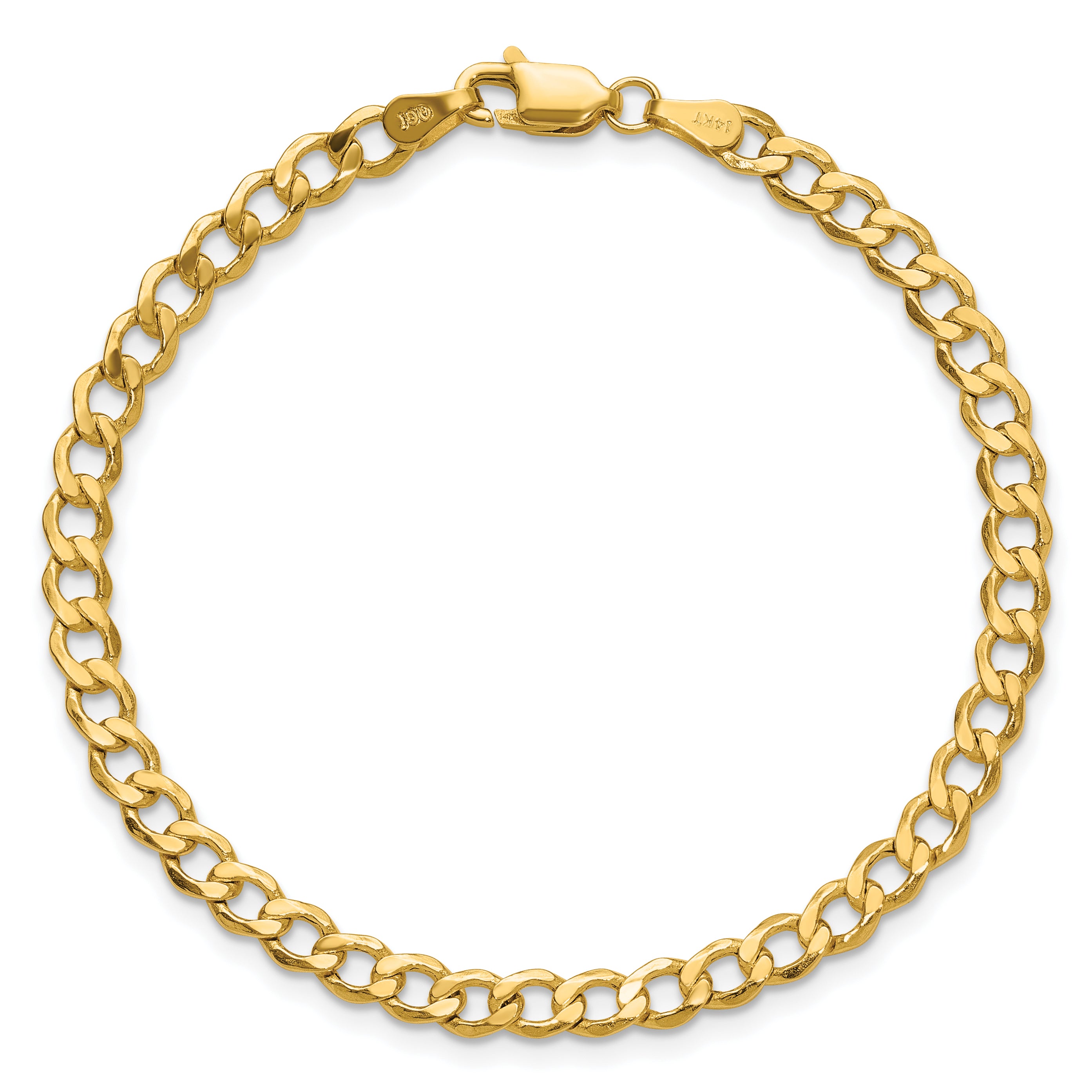 14K 7 inch 4.3mm Semi-Solid Curb with Lobster Clasp Bracelet