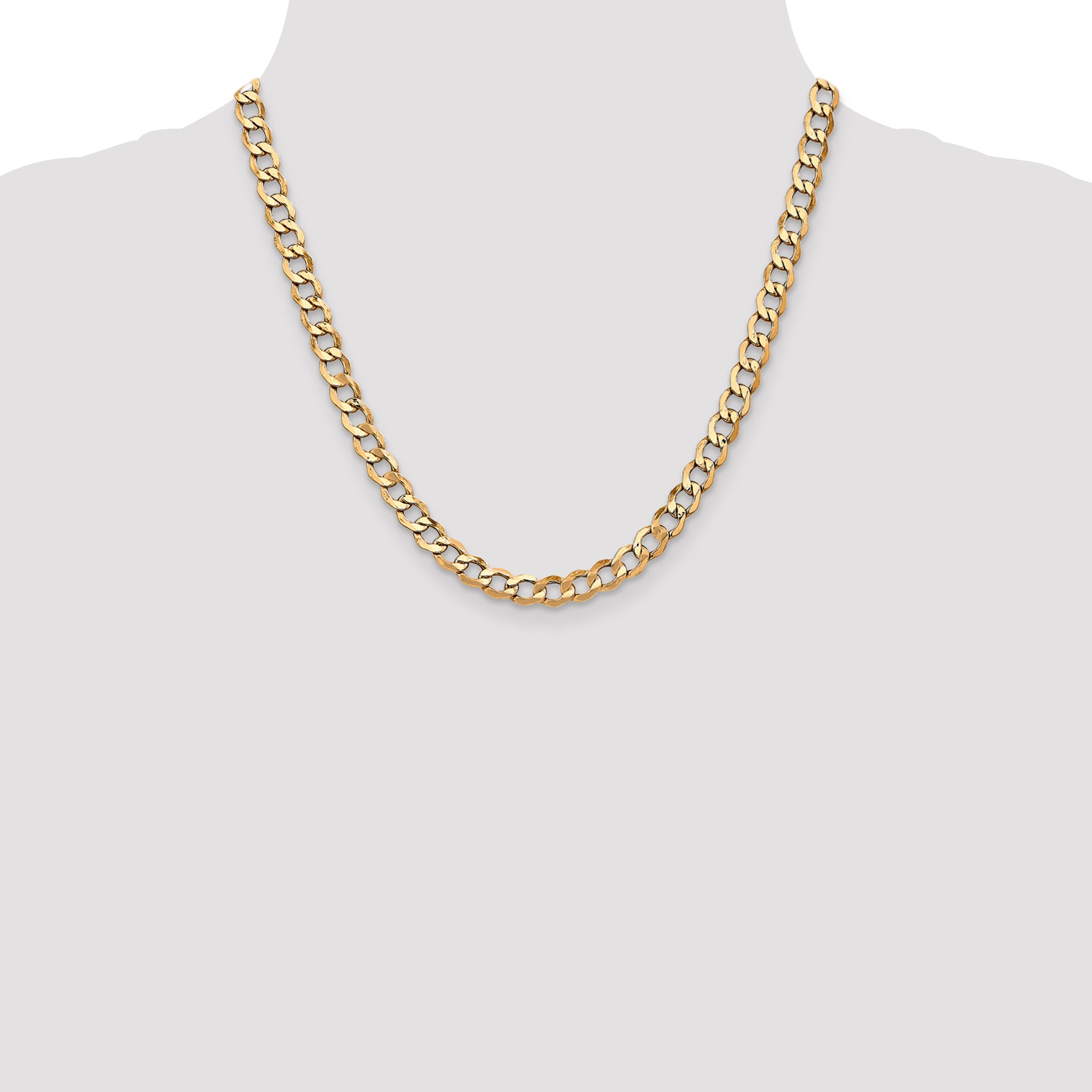 14K 18 inch 6.5mm Semi-Solid Curb with Lobster Clasp Chain