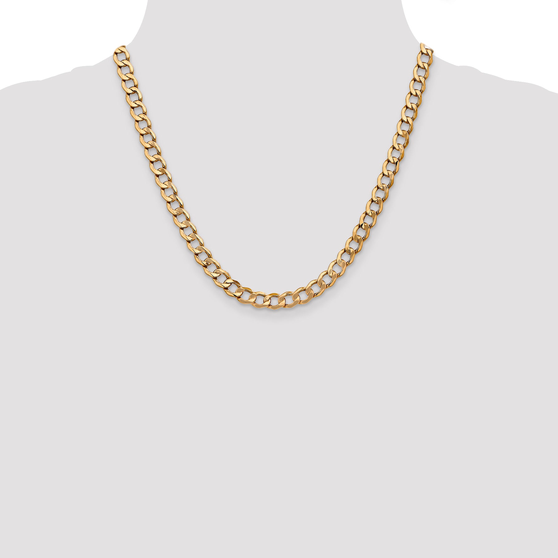 14K 18 inch 7mm Semi-Solid Curb with Lobster Clasp Chain