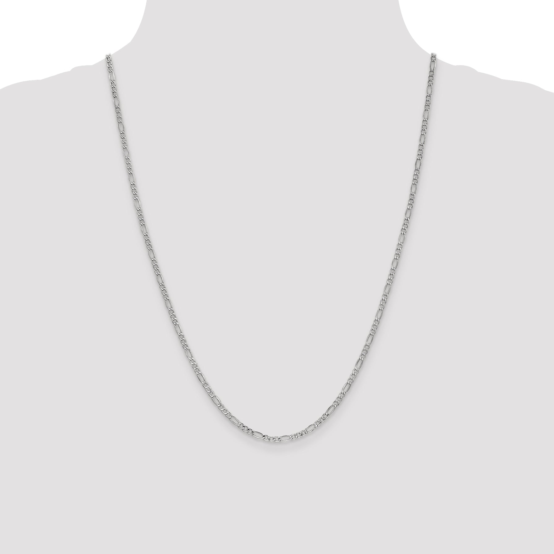 14K White Gold 16 inch 2.5mm Semi-Solid Figaro with Lobster Clasp Chain