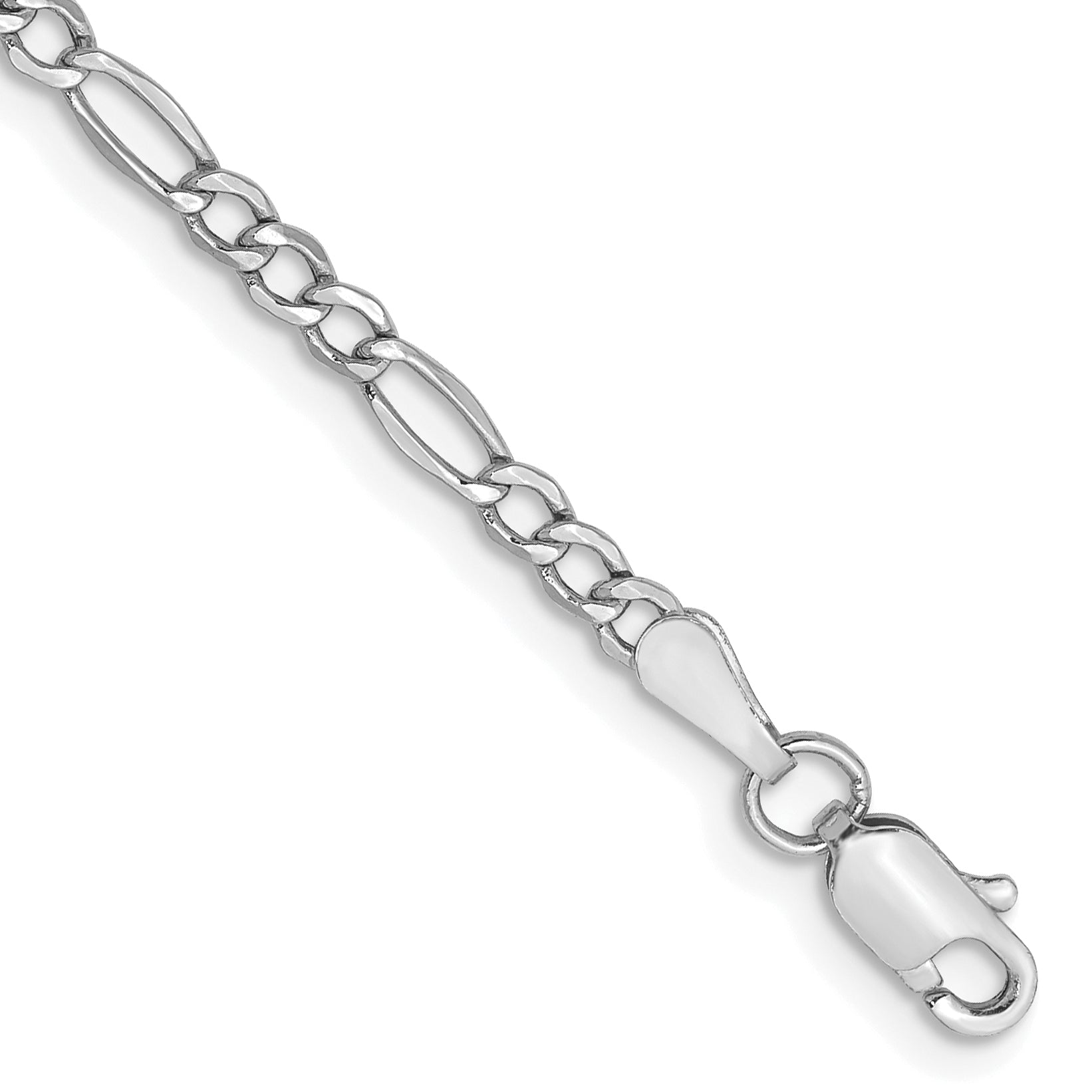 14K White Gold 10 inch 2.5mm Semi-Solid Figaro with Lobster Clasp Chain