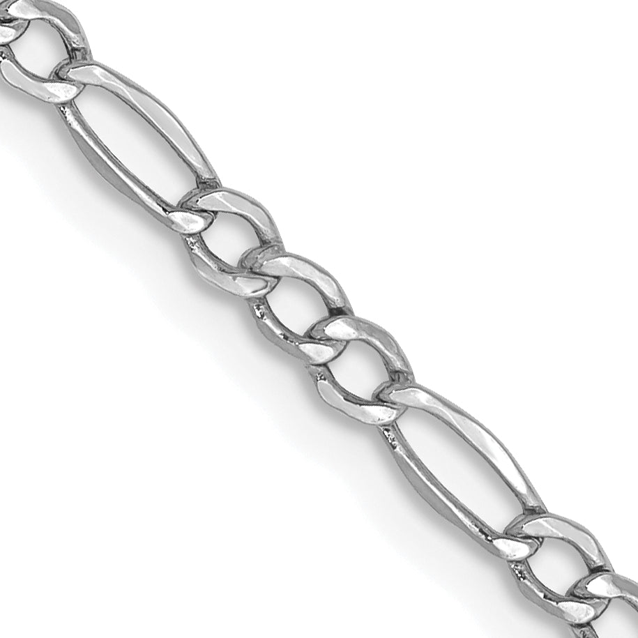 14K White Gold 26 inch 2.5mm Semi-Solid Figaro with Lobster Clasp Chain