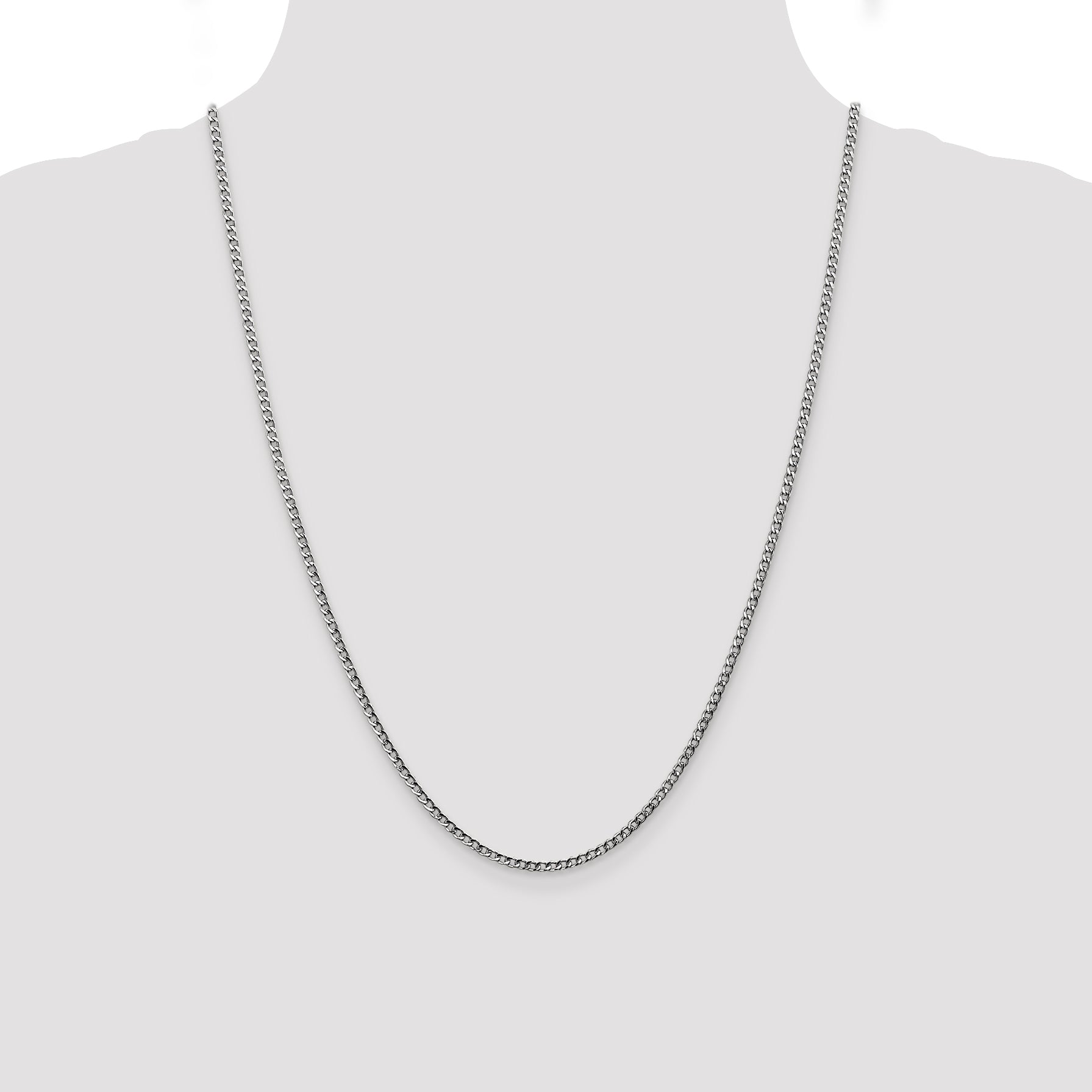 14K White Gold 16 inch 2.5mm Semi-Solid Curb with Lobster Clasp Chain