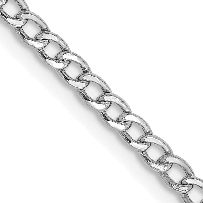 14K White Gold 26 inch 2.5mm Semi-Solid Curb with Lobster Clasp Chain