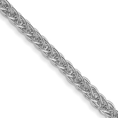 14K White Gold 24 inch 2mm Semi-Solid 3-Wire Wheat with Lobster Clasp Chain