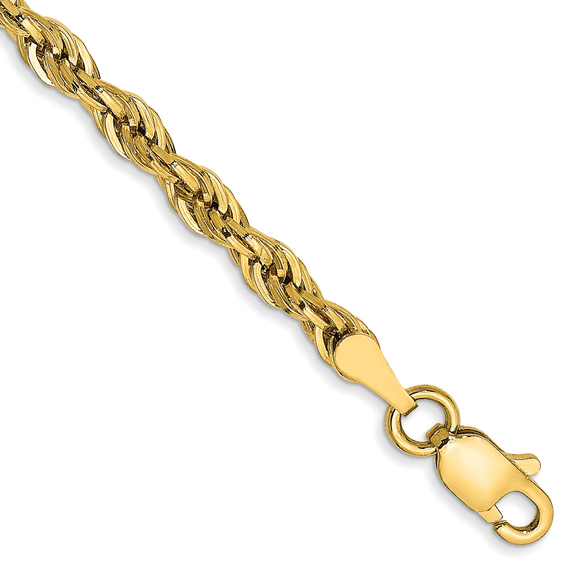 14K 8 inch 3mm Semi Solid Rope with Lobster Clasp Chain