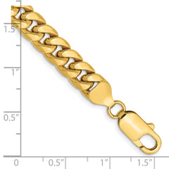 14K 7 inch 7.3mm Semi-Solid Miami Cuban with Lobster Clasp Bracelet