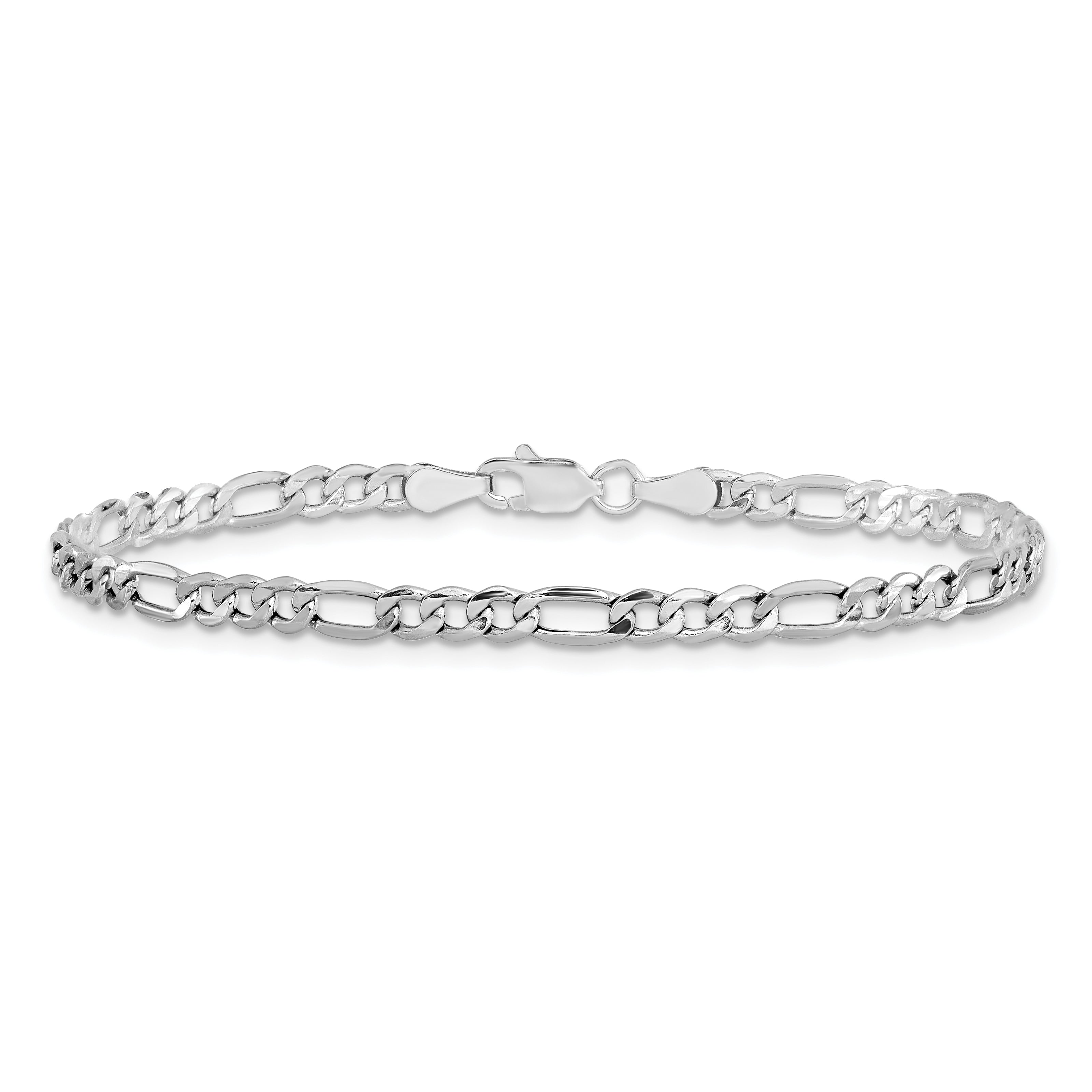 14K White Gold 10 inch 3.5mm Semi-Solid Figaro with Lobster Clasp Chain