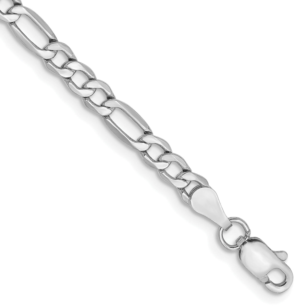 14K White Gold 10 inch 3.5mm Semi-Solid Figaro with Lobster Clasp Chain