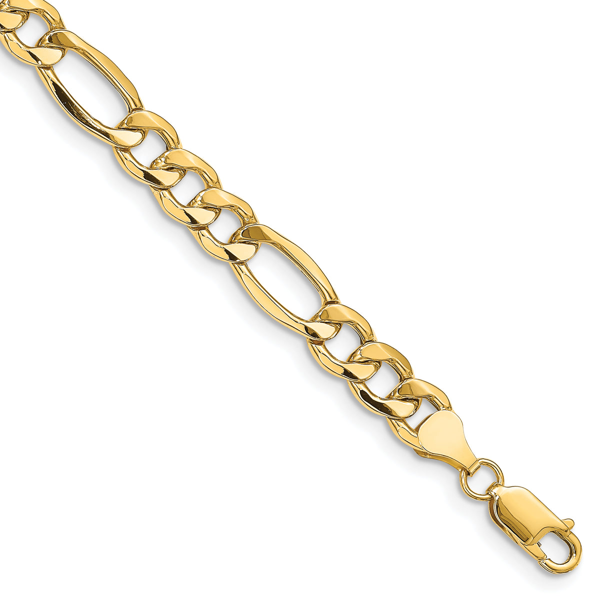 14K 8 inch 8.5mm Semi-Solid Figaro with Lobster Clasp Bracelet