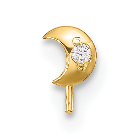 14k 23 Gauge CZ Moon Nose Stud