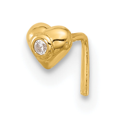 14k 22 Gauge CZ Heart Nose Stud