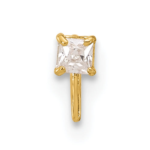 14k 22 Gauge  2.5mm Square CZ Nose Stud