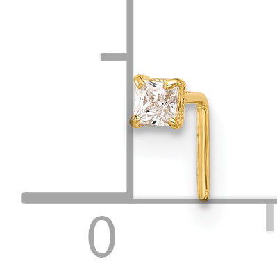 14k 22 Gauge  2.5mm Square CZ Nose Stud