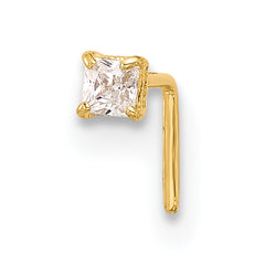 14k 22 Gauge  2.5mm Square CZ Nose Stud