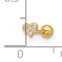 14k 18 Gauge CZ Heart Labret/Face Jewelry