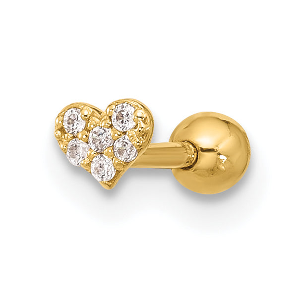 14k 18 Gauge CZ Heart Labret/Face Jewelry