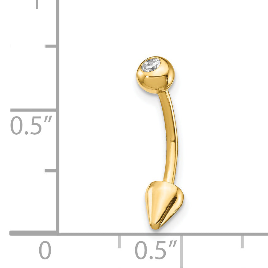 14k 16 Gauge CZ Cone Belly Ring