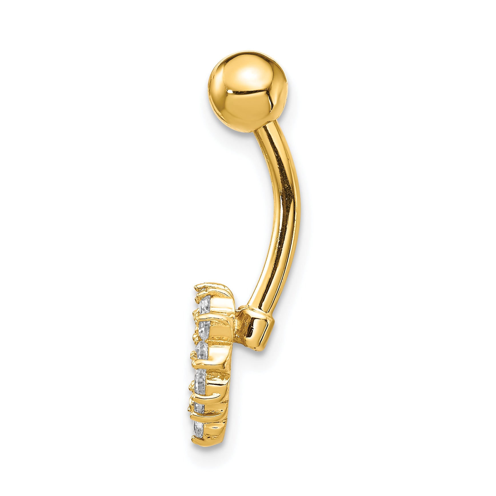 14k 14 Gauge CZ Heart Belly Ring