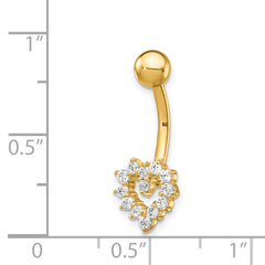 14k 14 Gauge CZ Heart Belly Ring