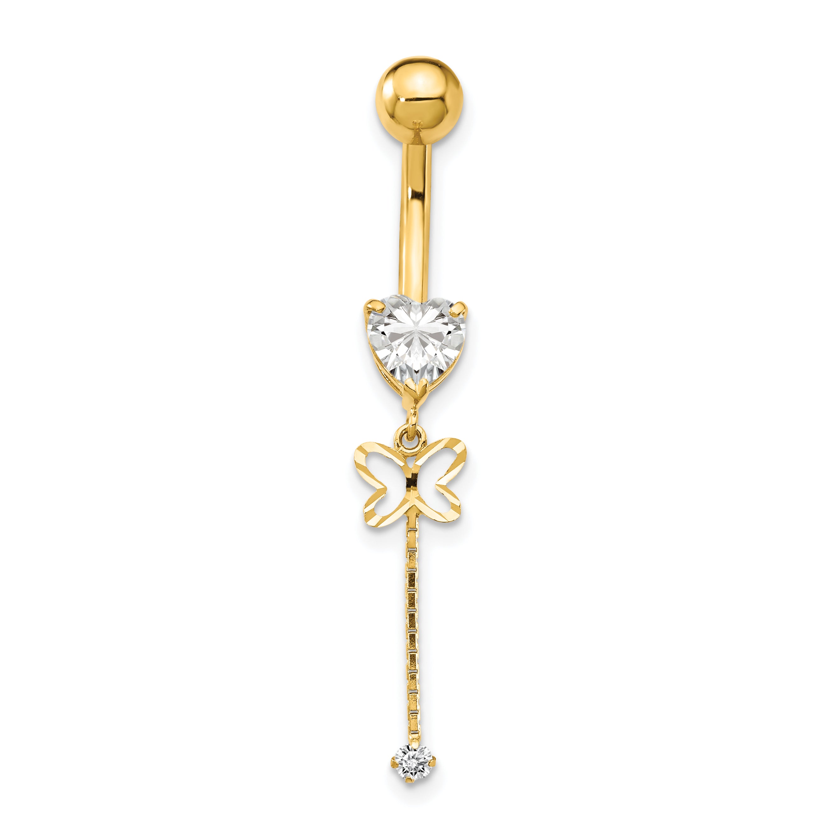 14k CZ Butterfly Chain Dangle Belly Ring