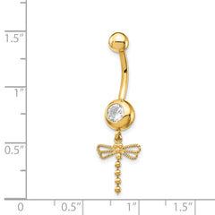 14k 14 Gauge CZ Dragonfly Dangle Belly Ring