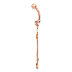 14K Rose Gold CZ Heart 3-Chain Dangle Belly Ring Polished Elegance