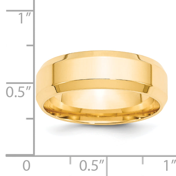 14k Yellow Gold 7mm Beveled Edge Comfort Fit Wedding Band Size 4