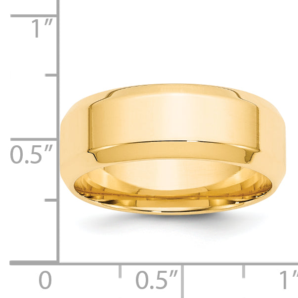 14k Yellow Gold 8mm Beveled Edge Comfort Fit Wedding Band Size 4