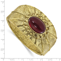 1928 Brass-tone Red Acrylic Stone Hinged Cuff Bangle