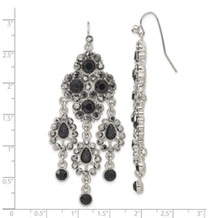 1928 Jewelry Silver-Tone Chandelier Earrings with Black Glass Stones, Vintage-Inspired Design