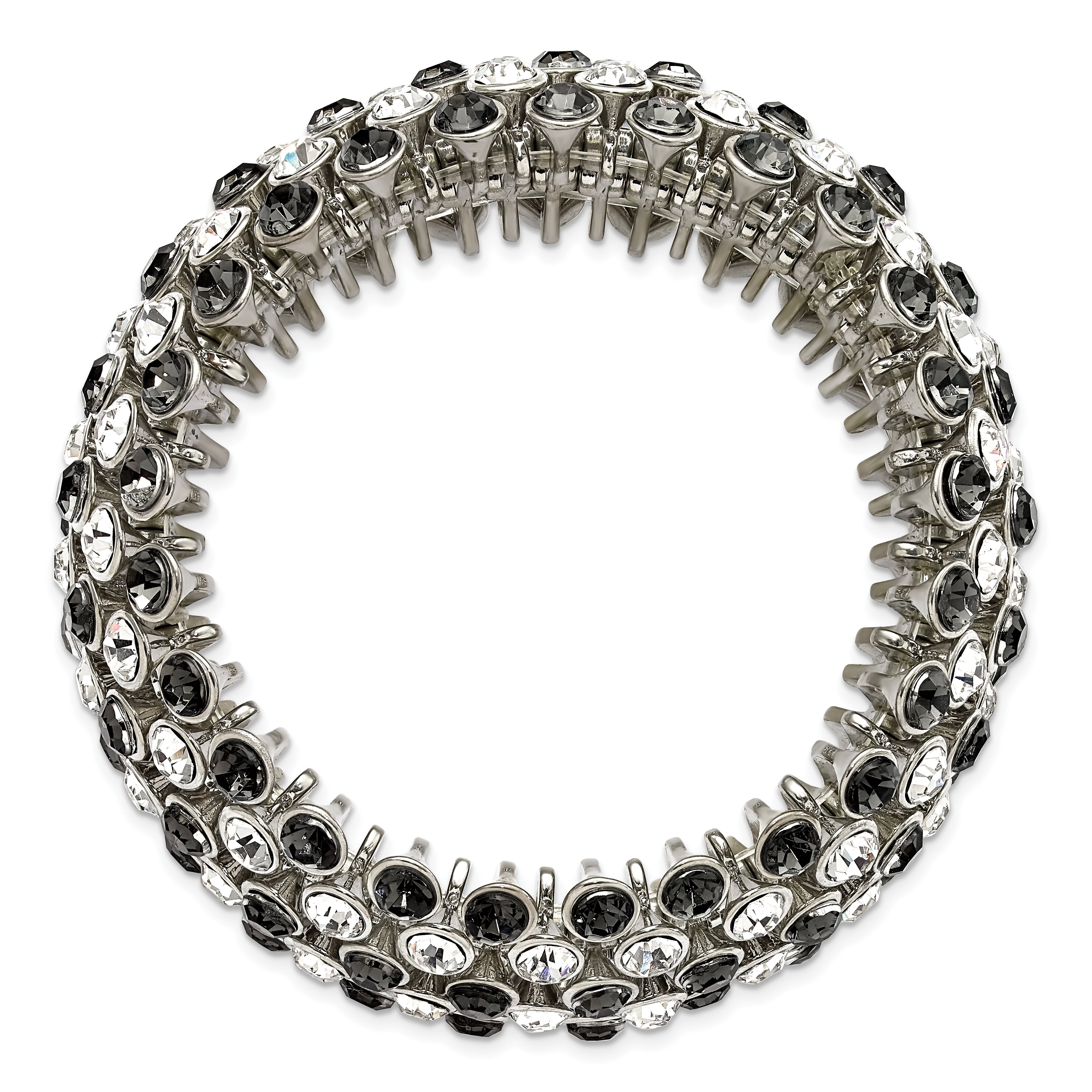 Sophia Jewelers Silver Tone Stretch Bracelet with Jet Black and Clear Crystals