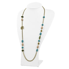 Gold-tone Teal, Green and Cream Acrylic Beads 38in Necklace