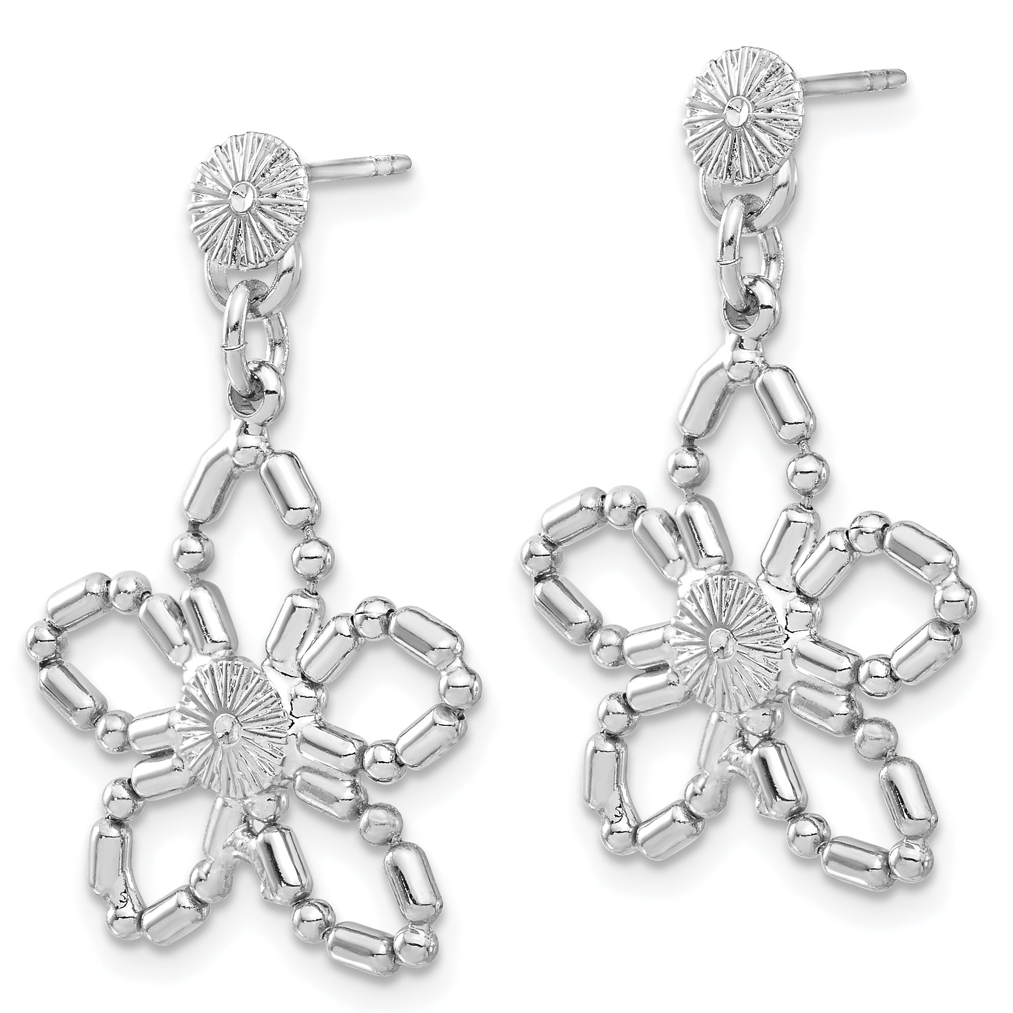 Vintage-Inspired Silver-Tone Floral Dangle Earrings with Polished Finish