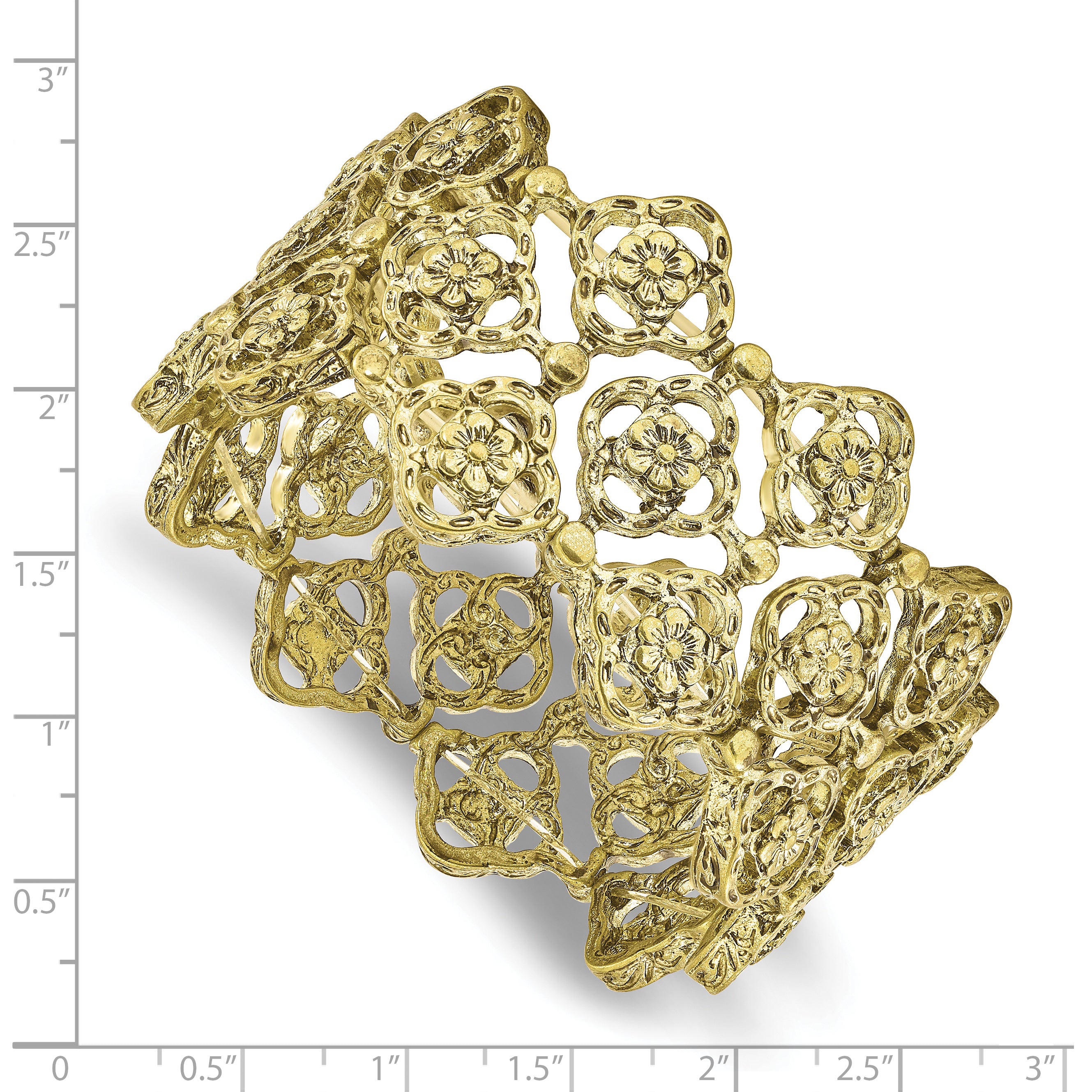 1928 Jewelry Brass-tone Wide Filigree Floral Pattern Link Stretch Bracelet