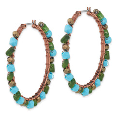 1928 Jewelry Copper-tone Green Teal and Brown Faceted Acrylic Bead Hoop Earrings