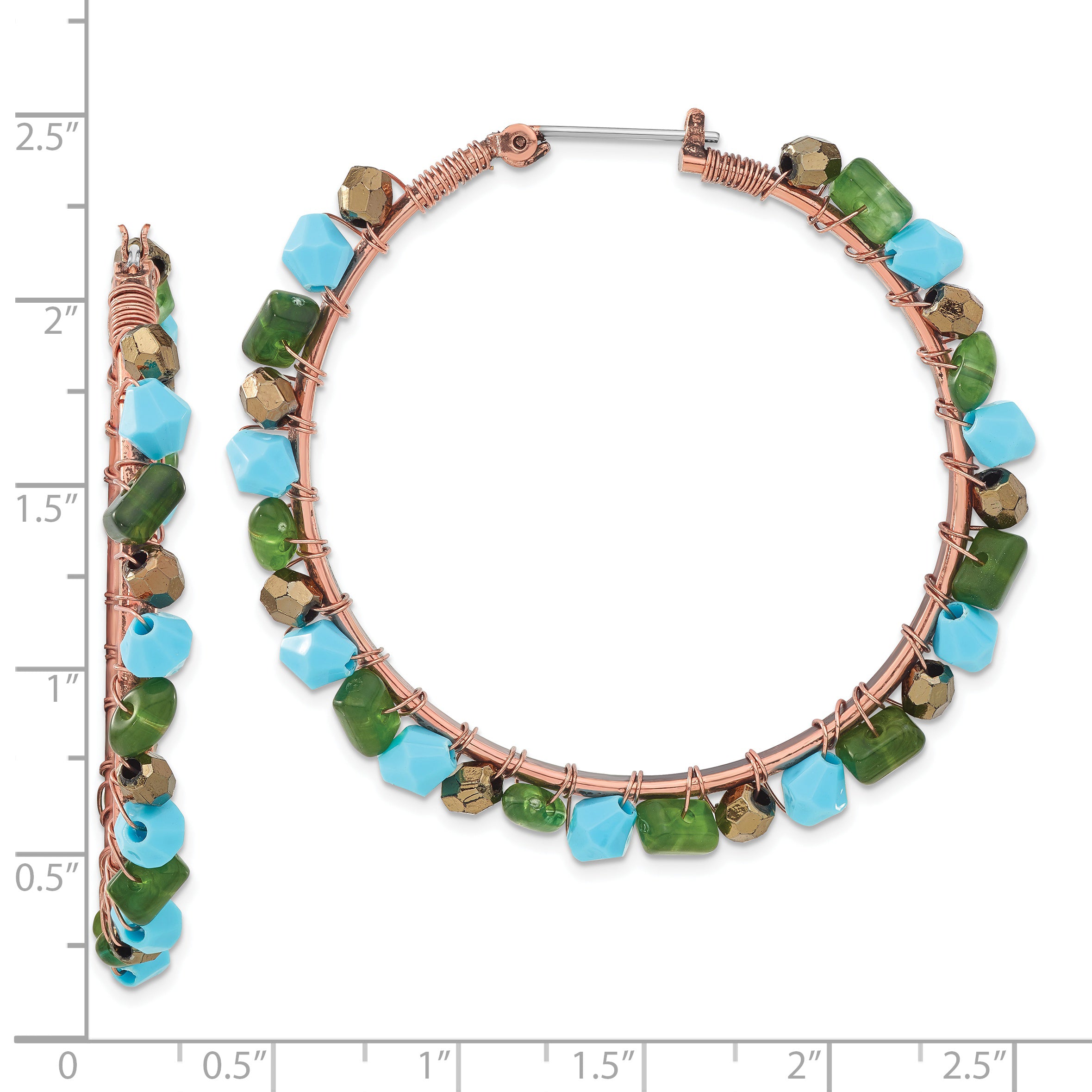 1928 Jewelry Copper-tone Green Teal and Brown Faceted Acrylic Bead Hoop Earrings