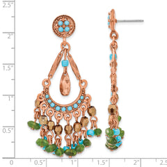 1928 Jewelry Copper-tone Green Teal Blue and Brown Faceted Acrylic Bead Chandelier Post Dangle Earrings